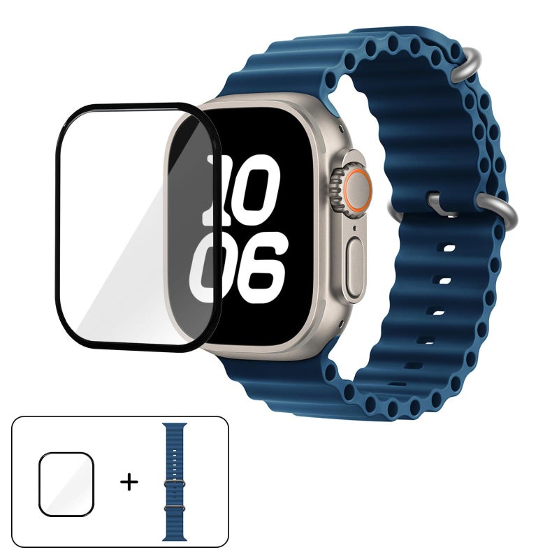 erorex For Apple Watch Ultra 2 / 1 49Mm Ocean Silicone Watch Band With 3D Curved Film(Deep Blue) - Image 1