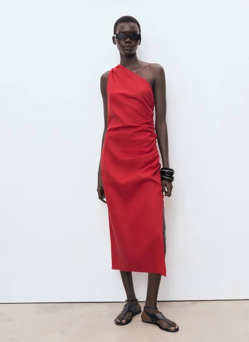 MANGO Asymmetrical Neckline Lyocell Dress