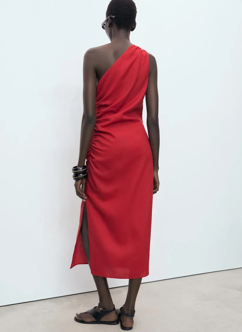 MANGO Asymmetrical Neckline Lyocell Dress