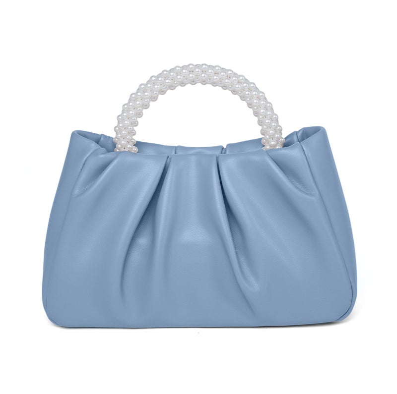 Beatfull Evening Purse Women Small Pearl Handbags Soft Leather Ruched Bag Wedding Bridal Clutch Party Prom Crossbody Purses Blue - Image 1