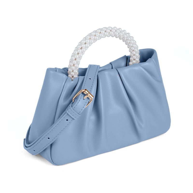 Beatfull Evening Purse Women Small Pearl Handbags Soft Leather Ruched Bag Wedding Bridal Clutch Party Prom Crossbody Purses Blue - Image 5
