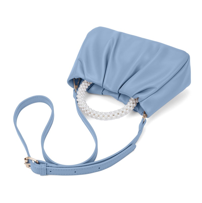 Beatfull Evening Purse Women Small Pearl Handbags Soft Leather Ruched Bag Wedding Bridal Clutch Party Prom Crossbody Purses Blue - Image 4