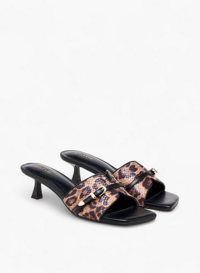 سيليست صنادل بكعب قطة بطبعة حيوانات للنساء - Image 3