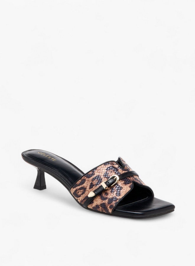 سيليست صنادل بكعب قطة بطبعة حيوانات للنساء - Image 2