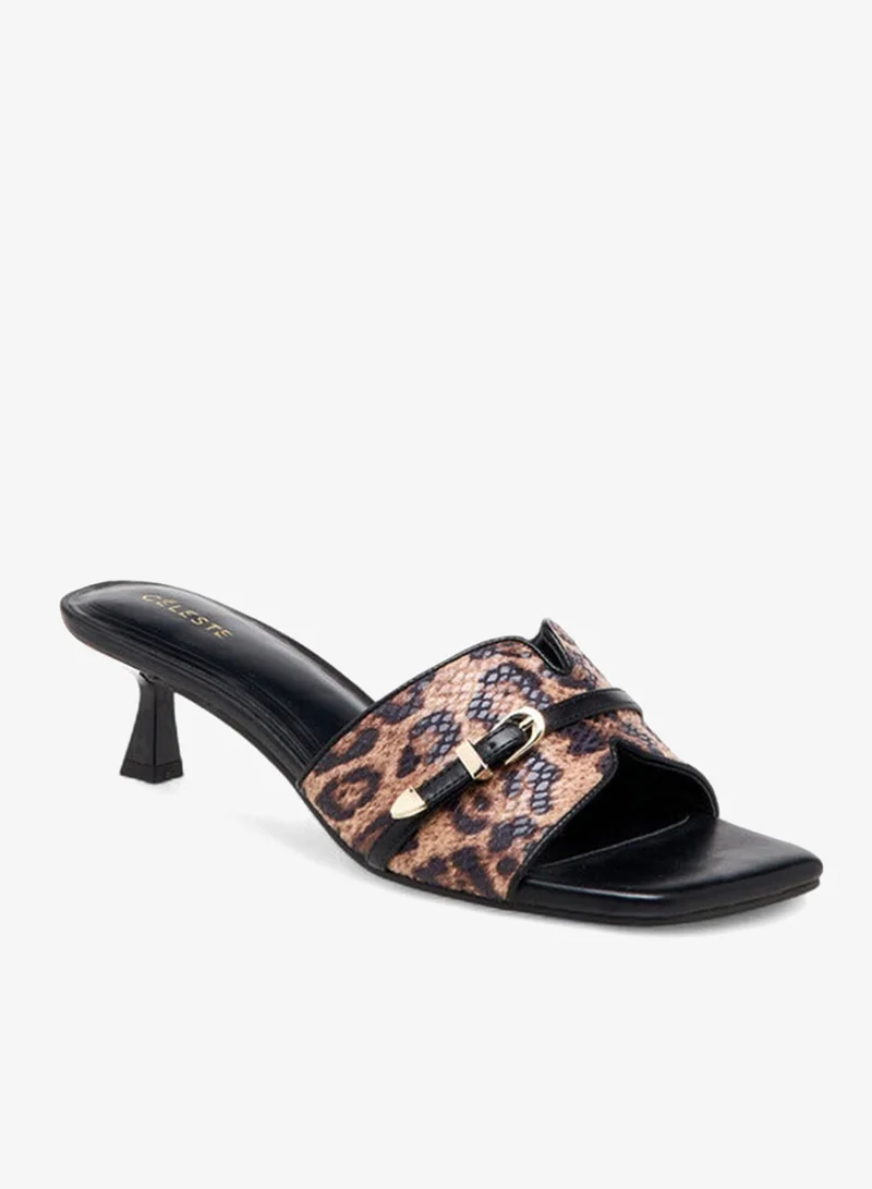 سيليست صنادل بكعب قطة بطبعة حيوانات للنساء