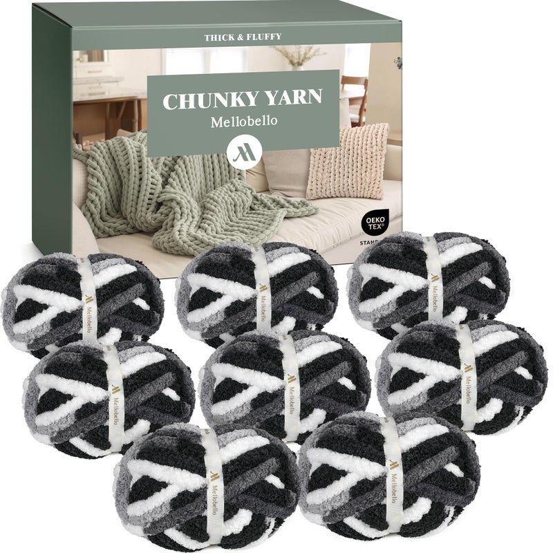 mellobello Jumbo Chunky Yarn for Hand Knitting - Super Thick Chenille Chunky Yarn for Crocheting - Extra Soft Bulky Fluffy Blanket Big Yarns 8 Jumbo Pack (27yds,8 oz Each Skein) - Image 1