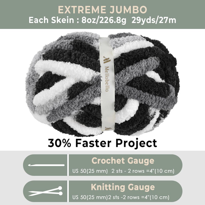 mellobello Jumbo Chunky Yarn for Hand Knitting - Super Thick Chenille Chunky Yarn for Crocheting - Extra Soft Bulky Fluffy Blanket Big Yarns 8 Jumbo Pack (27yds,8 oz Each Skein) - Image 3