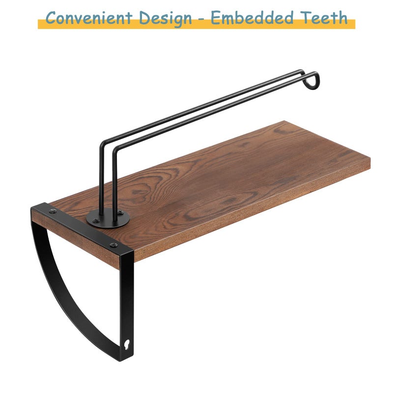 BTY Paper Towel Holder Wall Mount Farmhouse Wood Paper Towel Holder with Shelf Hanging Paper Towel Roll Rack Under Cabinet Spice Rack for Kitchen Bathroom Organizer Rustic Brown - Image 4