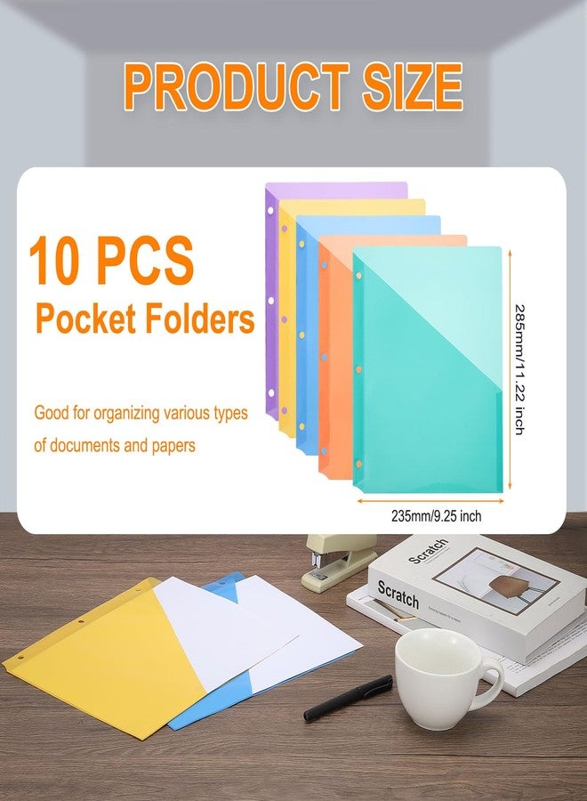 باتيكيل جيب مجلد باتيكيل للمجلدات ذات 3 حلقات، 10 قطع من فواصل المجلدات ذات 3 ثقوب، منظم ملفات، أكمام لحفظ أوراق المكتب والمستندات، 5 ألوان - Image 2