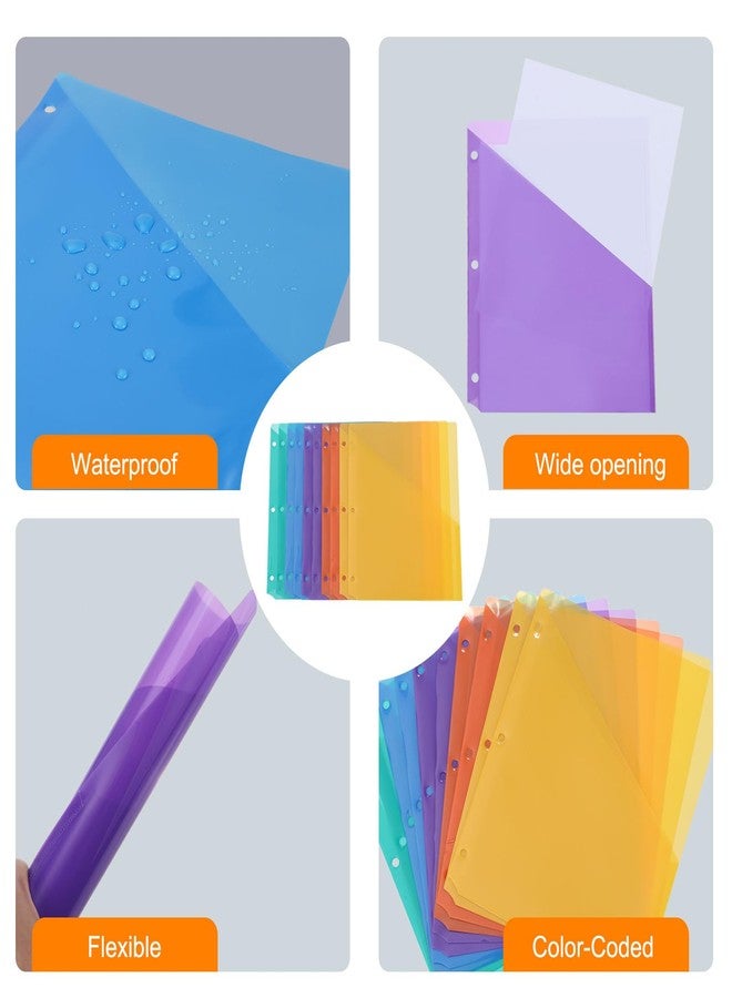 باتيكيل جيب مجلد باتيكيل للمجلدات ذات 3 حلقات، 10 قطع من فواصل المجلدات ذات 3 ثقوب، منظم ملفات، أكمام لحفظ أوراق المكتب والمستندات، 5 ألوان - Image 3
