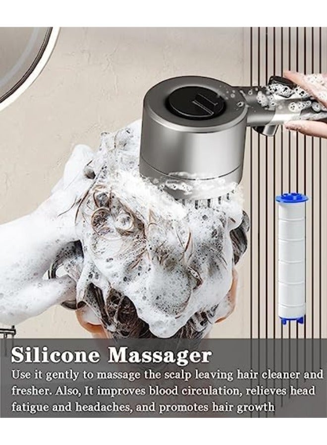 High Pressure Shower Head 3 Spray Modes, Filtered Shower Head and Water Stop Button Adjust Water Flow Massage Showerhead for Adults Children Pets Home, and Gym Use - Grey  - Image 2