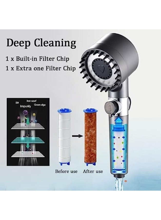 High Pressure Shower Head 3 Spray Modes, Filtered Shower Head and Water Stop Button Adjust Water Flow Massage Showerhead for Adults Children Pets Home, and Gym Use - Grey  - Image 5