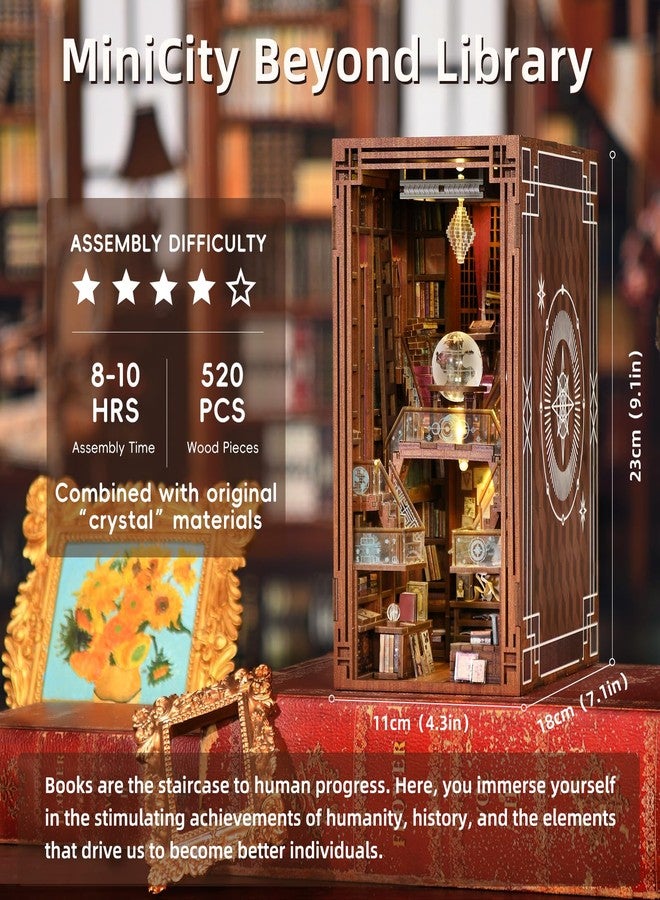 MiniCity مجموعة ركن الكتب MiniCity DIY للبالغين، فاصل كتب خشبي ثلاثي الأبعاد مع إضاءة LED وغطاء واقٍ من الغبار (Beyond Library) - Image 2