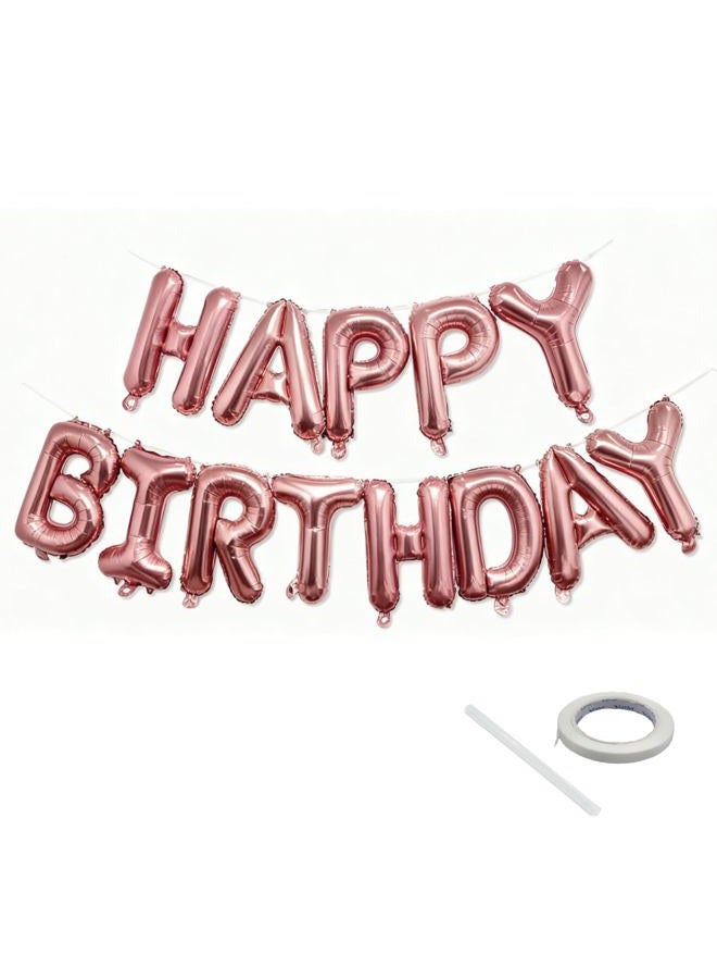 K.E.J. Rose Gold Happy Birthday Balloon Banner Foil Balloons - 16 Inch Mylar Letters Balloons, Reusable Birthday Decorations for Men, Women Party Supplies - Image 1