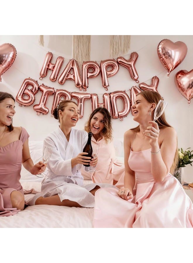 K.E.J. Rose Gold Happy Birthday Balloon Banner Foil Balloons - 16 Inch Mylar Letters Balloons, Reusable Birthday Decorations for Men, Women Party Supplies - Image 4