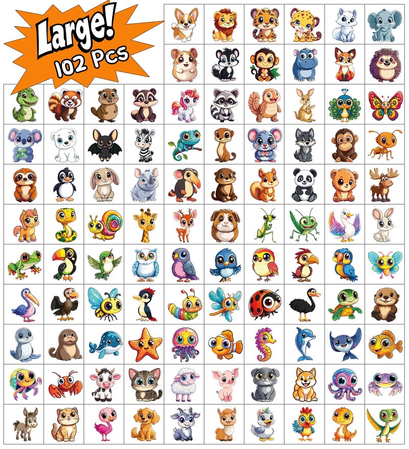JCFIRE Larger Temporary Tattoos For Kids Stocking Stuffers, 102 Styles Mixed Cute Animals Stickers Birthday Party Favors for Kids 3-5 4-8, Goodie Bag Stuffers Gifts Activities Games Christmas - Image 3