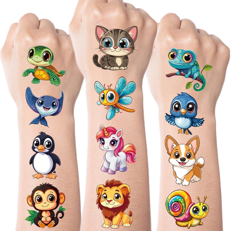 JCFIRE Larger Temporary Tattoos For Kids Stocking Stuffers, 102 Styles Mixed Cute Animals Stickers Birthday Party Favors for Kids 3-5 4-8, Goodie Bag Stuffers Gifts Activities Games Christmas - Image 1