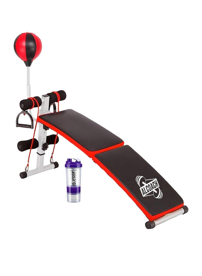 ALCOACH Sit-up Adjustable Abdominal Bench with Speedball and Pull Ropes with gift shaker protein - Image 1