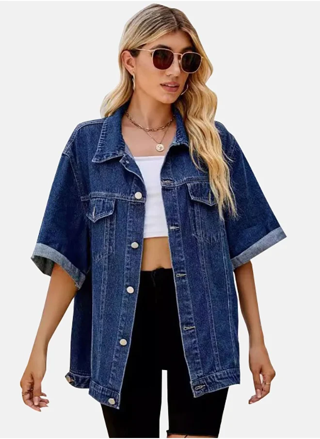 YUNIQEE Blue Collared Long Sleeve Denim Jacket