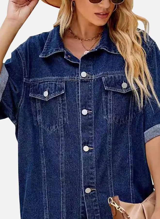 يونيكي جاكيت جينز أزرق بأكمام طويلة وياقة - Image 2