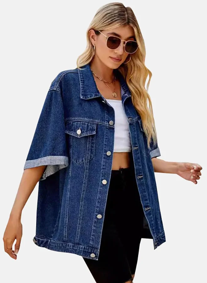 يونيكي Blue Collared Long Sleeve Denim Jacket