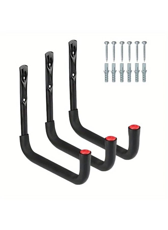 3pcs Black Heavy Duty Garage Hooks Wall Mount Organizer for Bikes Ladders Tools - Image 1