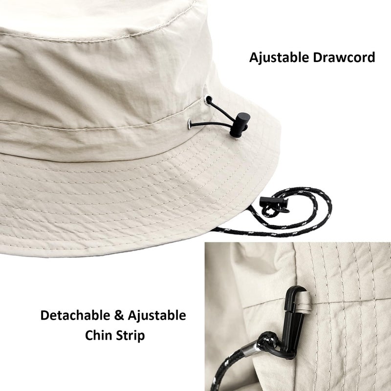 woogwin Waterproof Bucket Rain Hat with Chin Strap Quick Dry Packable Boonie Sun Hat Safari Hat UV Protection(Beige) - Image 2
