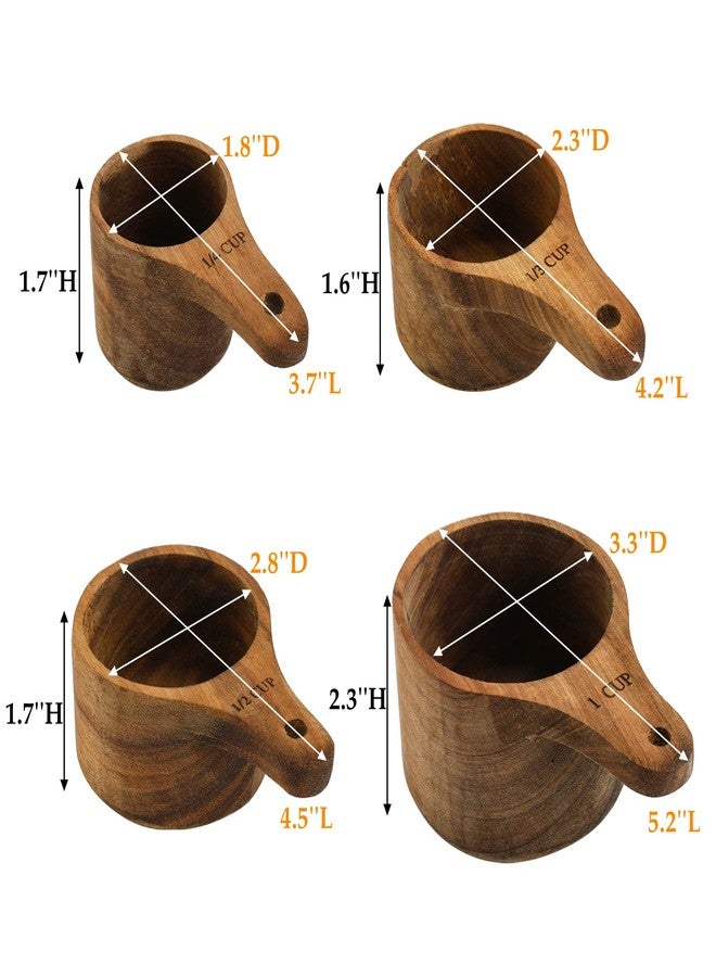 Lyellfe Set of 4 Acacia Wood Measuring Cups, Stackable Kitchen Measure Tool with Handle, Baking and Cooking Measuring Set, Handcrafted with Polish Finish, 4 Size - Image 2