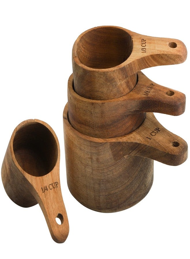 Lyellfe Set of 4 Acacia Wood Measuring Cups, Stackable Kitchen Measure Tool with Handle, Baking and Cooking Measuring Set, Handcrafted with Polish Finish, 4 Size - Image 1