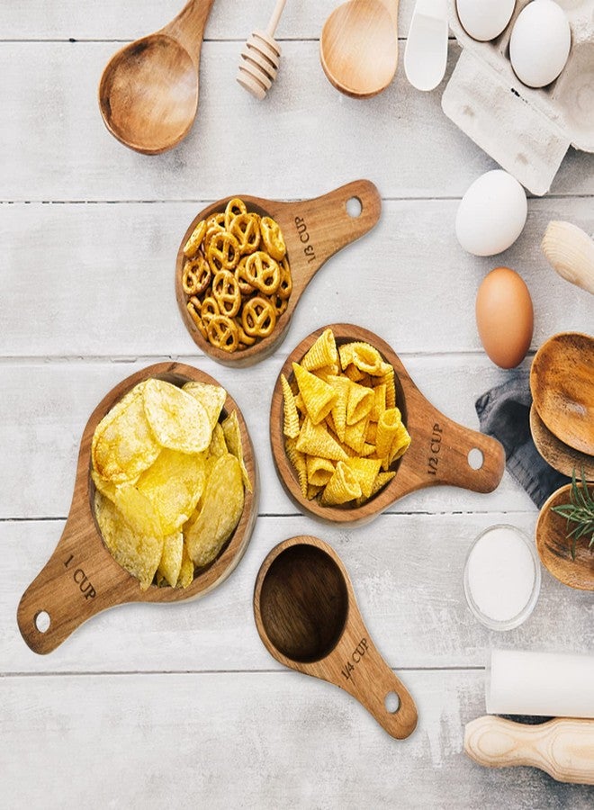 Lyellfe Set of 4 Acacia Wood Measuring Cups, Stackable Kitchen Measure Tool with Handle, Baking and Cooking Measuring Set, Handcrafted with Polish Finish, 4 Size - Image 5