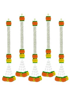 iHandikart iHandikart Jasmine Artificial Garland with Marigold Flowers Tuberose Diwali Decoration for Home Decor White Garland for Decoration Color Yellow Light Orange Pack of 5 333065 