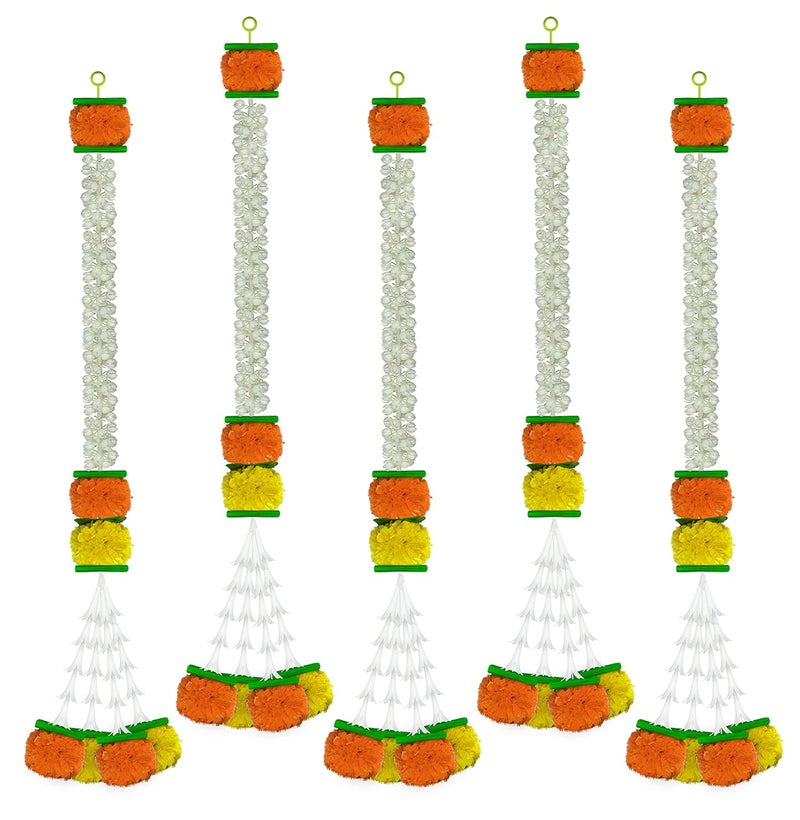 iHandikart iHandikart Jasmine Artificial Garland with Marigold Flowers Tuberose Diwali Decoration for Home Decor White Garland for Decoration Color Yellow Light Orange Pack of 5 333065 
