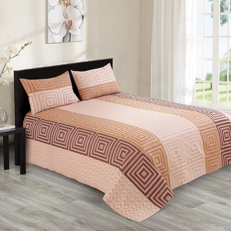 Victor Zegna Luxury Cotton Viscose 300 TC Double Bed SheetBed Cover with 2 Pillow Covers Easy WashExtra Soft BreathableFade Resistant Cooling 90 x 100 228cm x 254cm Brown - Image 1