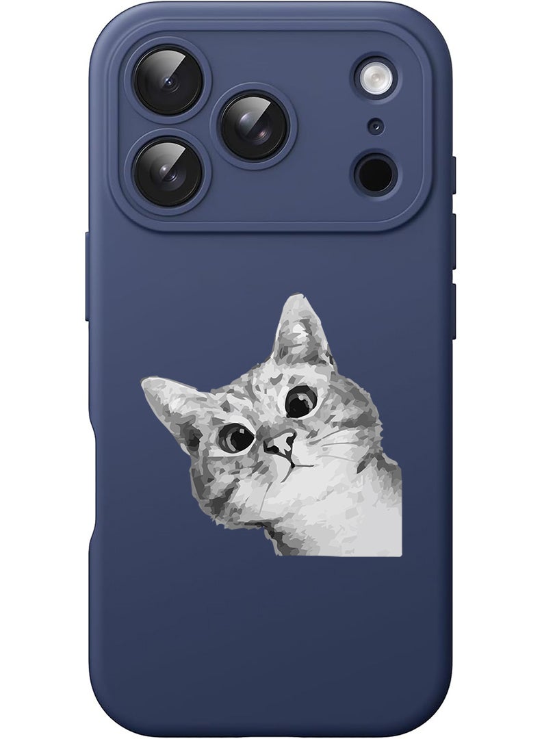 Theodor Protective Slim Fit Case Liquid Silicone Cover with Full Body Protection Anti-Scratch Shockproof Case For Apple iPhone 17 Pro Max (Blue) Cat Peep - Image 1