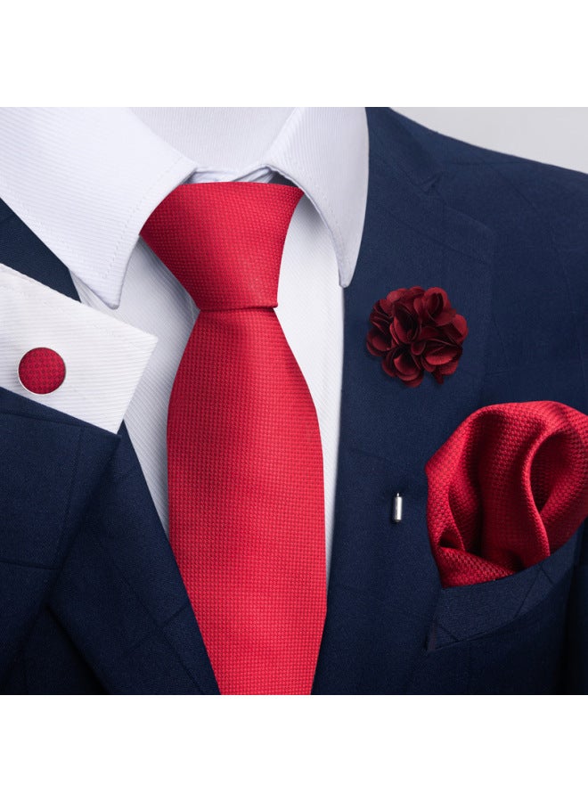 New Men's Tie Suit Pocket Square Set 8cm Polyester Jacquard Business Formal Tie For Men