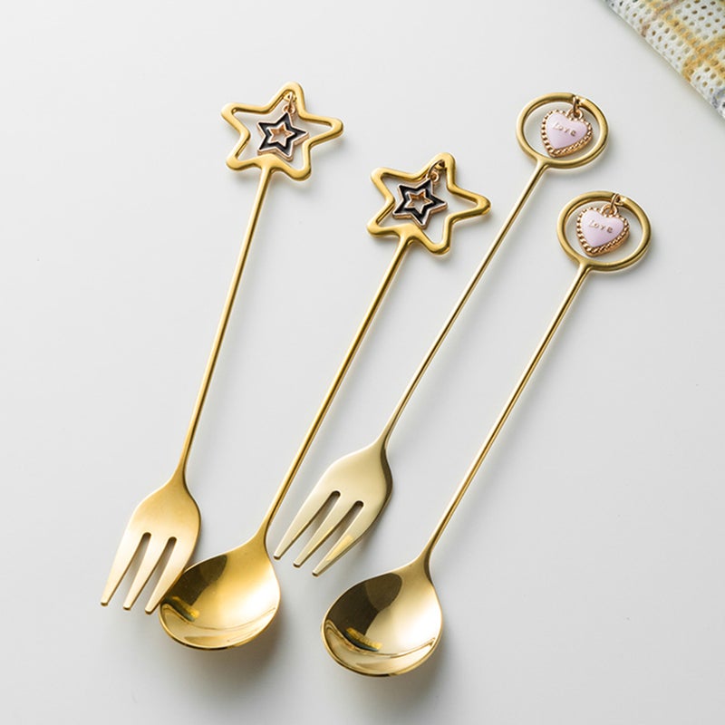 1 Box/6pcs Scoop and Fork Set Fruit Forks Coffee Spoons Ice Cream Spoons - Image 1