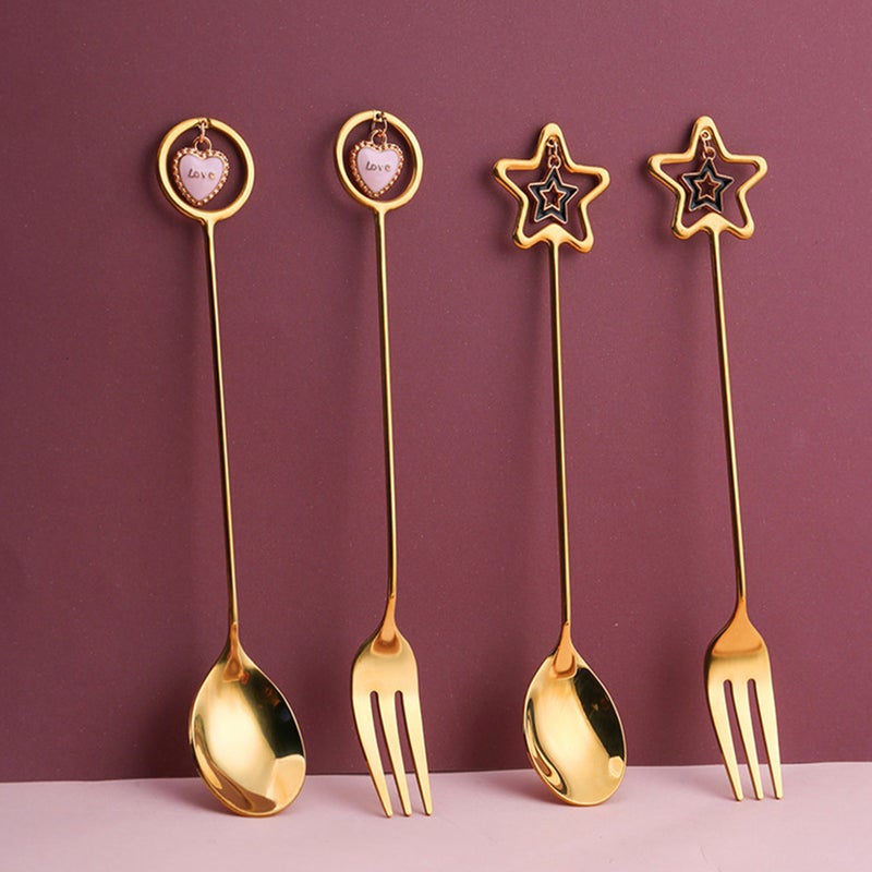 1 Box/6pcs Scoop and Fork Set Fruit Forks Coffee Spoons Ice Cream Spoons - Image 2