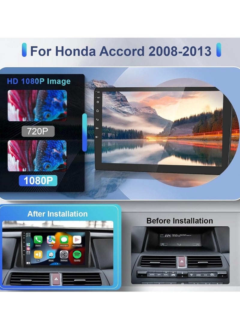 Vierex - Android Car Stereo For Honda Accord 8th 2008-2013 4GB RAM Support Apple Carplay Android Auto Wireless QLED Touch Screen Fast Interface Quick Boot AHD Camera Included SIM Card Bluetooth USB Video - Image 1