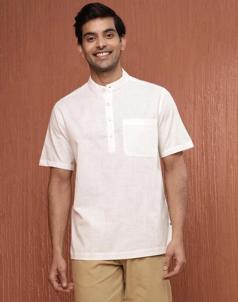 Fabindia White Cotton Comfort Fit Mid Placket Shirt