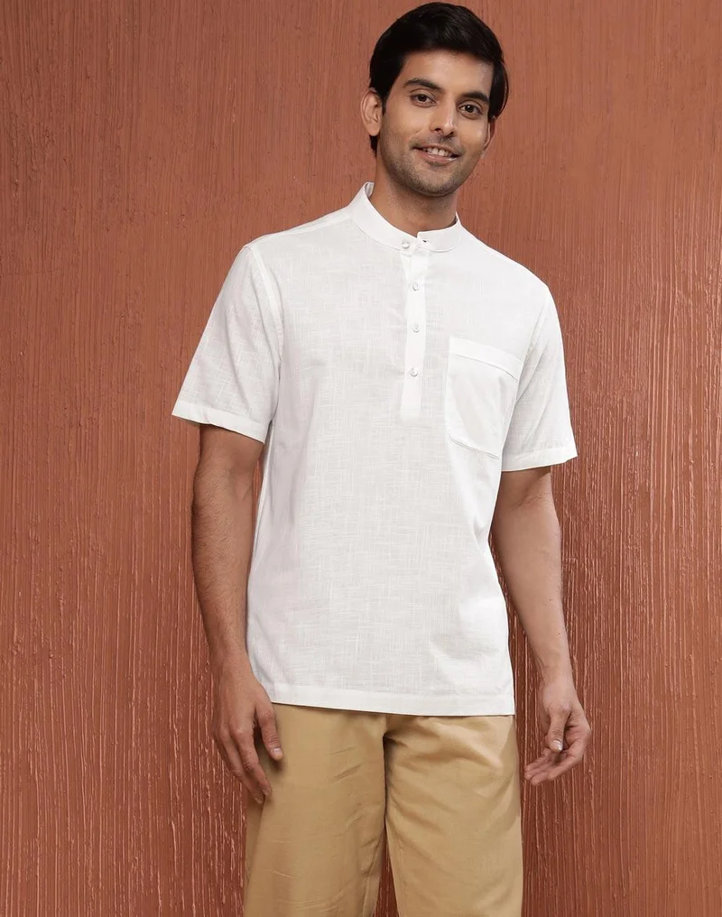 Fabindia White Cotton Comfort Fit Mid Placket Shirt