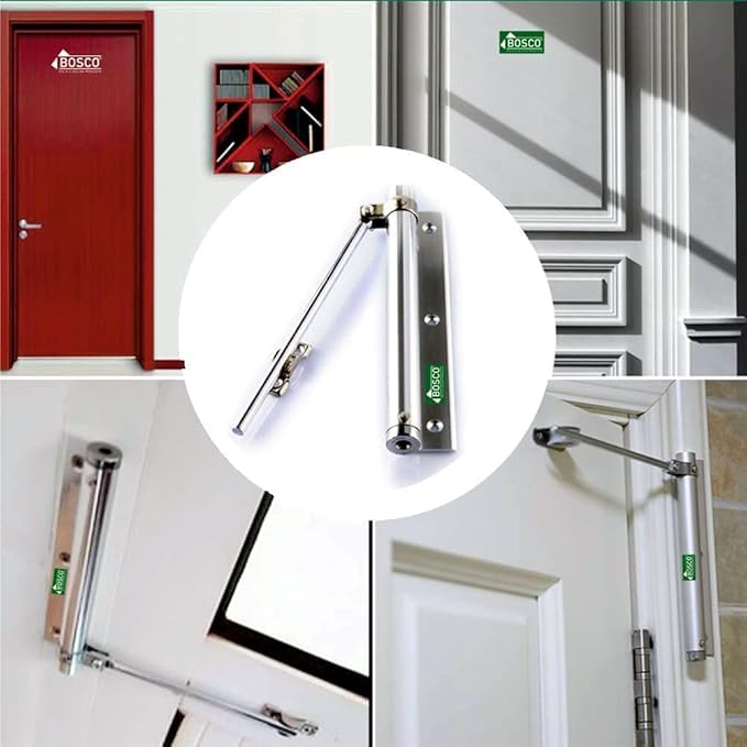 Bosco Stainless Steel Spring Door Closers Set of 2 – Automatic Door Closing Mechanism for Light Weight Doors with Fitting Set Adjustable Speed, Durable for Residential & Commercial Use – Silver Finish - Image 4
