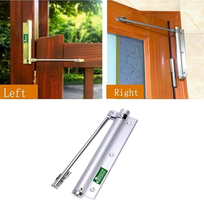 Bosco Stainless Steel Spring Door Closers Set of 2 – Automatic Door Closing Mechanism for Light Weight Doors with Fitting Set Adjustable Speed, Durable for Residential & Commercial Use – Silver Finish - Image 2