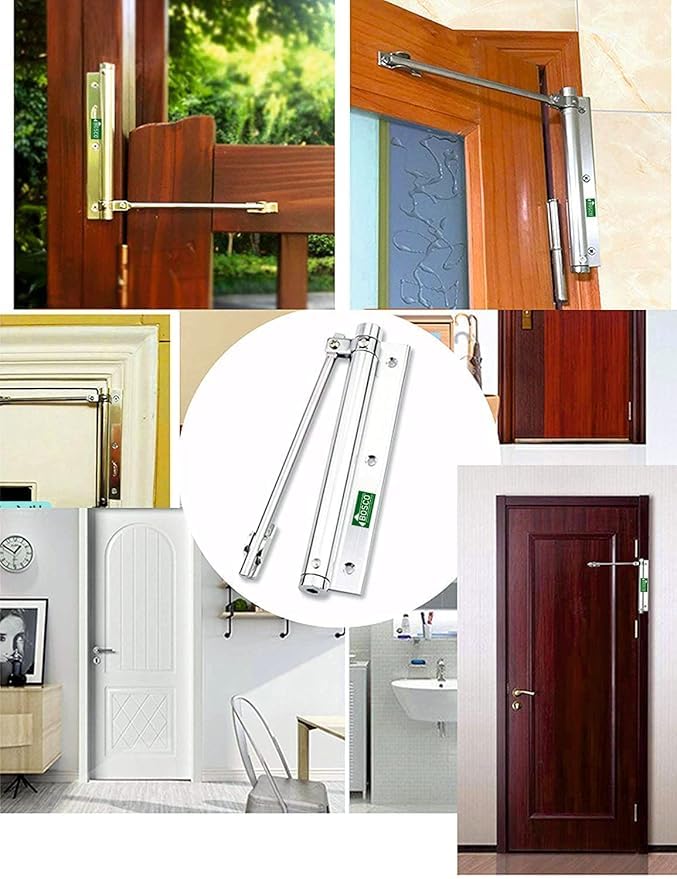 Bosco Stainless Steel Spring Door Closers Set of 2 – Automatic Door Closing Mechanism for Light Weight Doors with Fitting Set Adjustable Speed, Durable for Residential & Commercial Use – Silver Finish - Image 5
