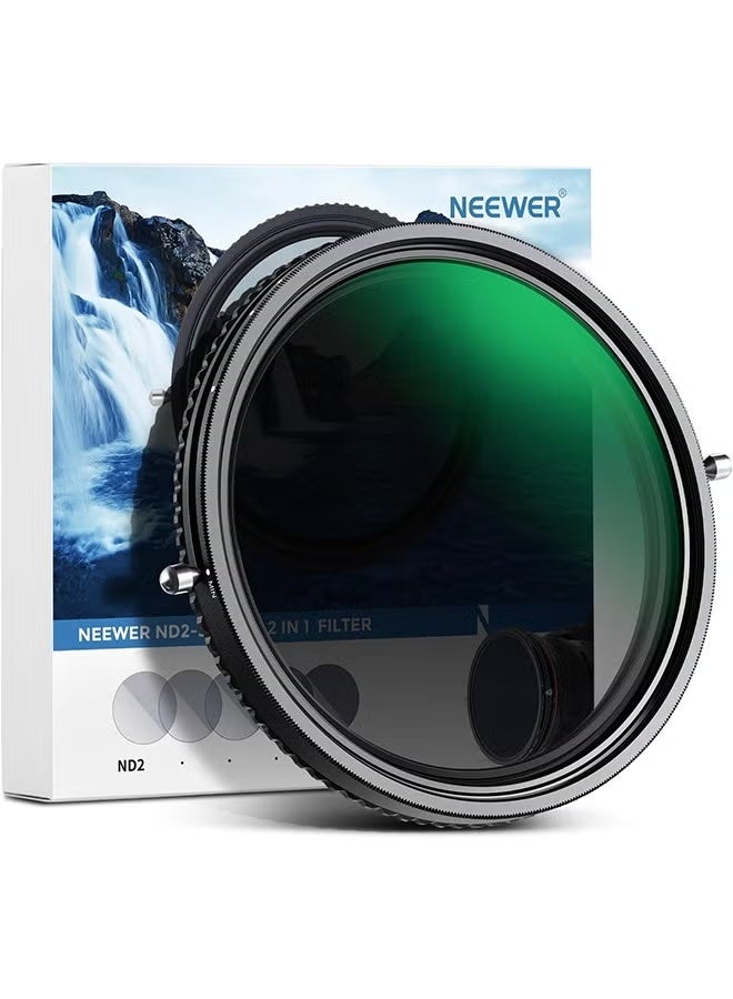 نيوير فلتر NEEWER 2 في 1 متغير ND مقاس 82 مم ND2–ND32&CPL (فلتر استقطاب دائري) بدون تقاطع X/مطلي بالنانو من 30 طبقة/زجاج بصري عالي الدقة/إطار من سبائك الألومنيوم فائق النحافة/مقاوم للماء/مقاوم للخدش - Image 1