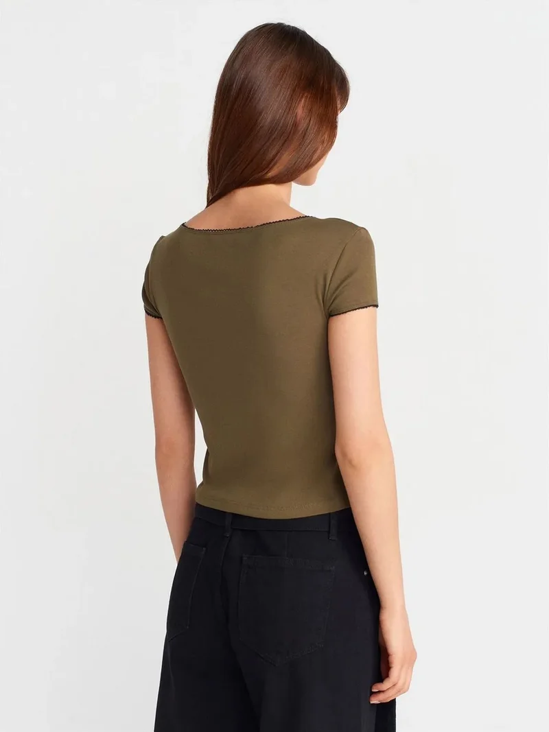 ديلفين DILVIN Women's Cotton Crop Blouse With Frill Trim