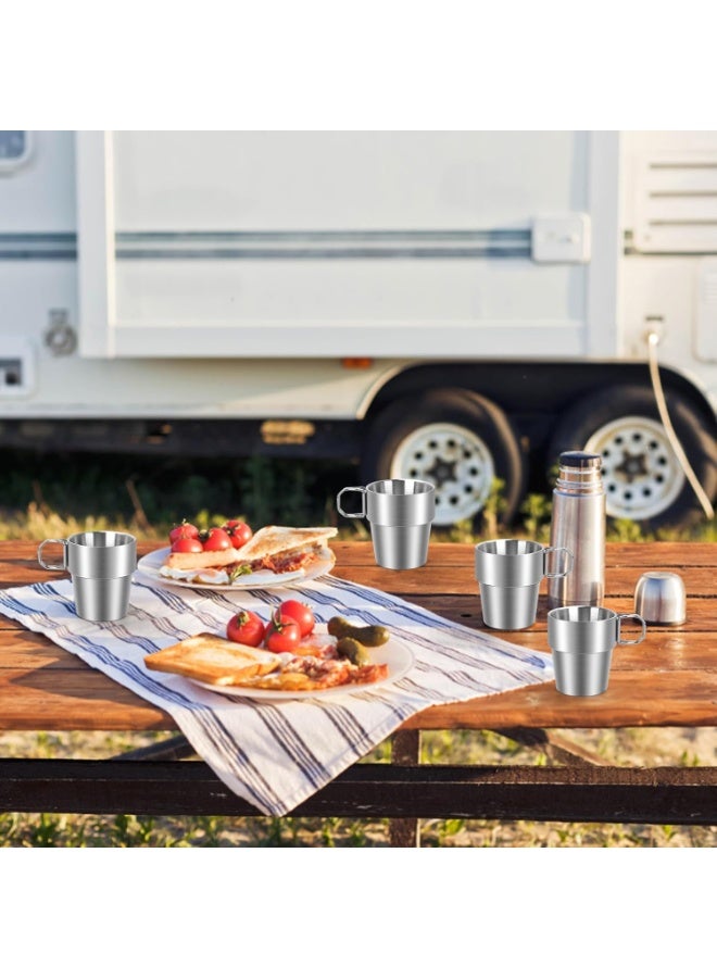 كيلا مجموعة من 4 أكواب تخييم من الفولاذ المقاوم للصدأ بمقبض قابل للطي، أكواب قهوة تخييم سعة 10 أونصة بتصميم جدار مزدوج، مثالية للأنشطة الخارجية والسفر والاستخدام المنزلي - Image 4