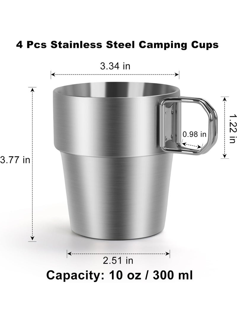 كيلا مجموعة من 4 أكواب تخييم من الفولاذ المقاوم للصدأ بمقبض قابل للطي، أكواب قهوة تخييم سعة 10 أونصة بتصميم جدار مزدوج، مثالية للأنشطة الخارجية والسفر والاستخدام المنزلي - Image 3