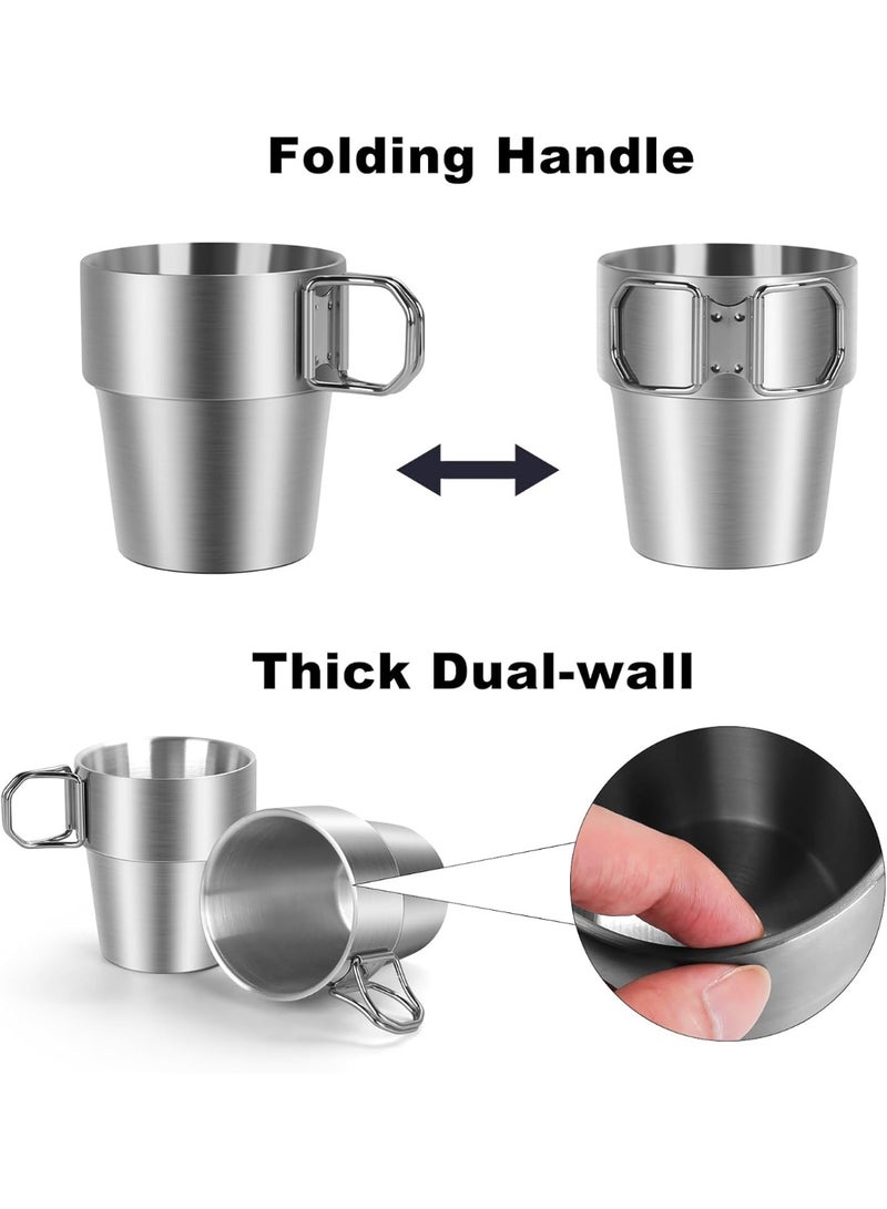 كيلا مجموعة من 4 أكواب تخييم من الفولاذ المقاوم للصدأ بمقبض قابل للطي، أكواب قهوة تخييم سعة 10 أونصة بتصميم جدار مزدوج، مثالية للأنشطة الخارجية والسفر والاستخدام المنزلي - Image 2