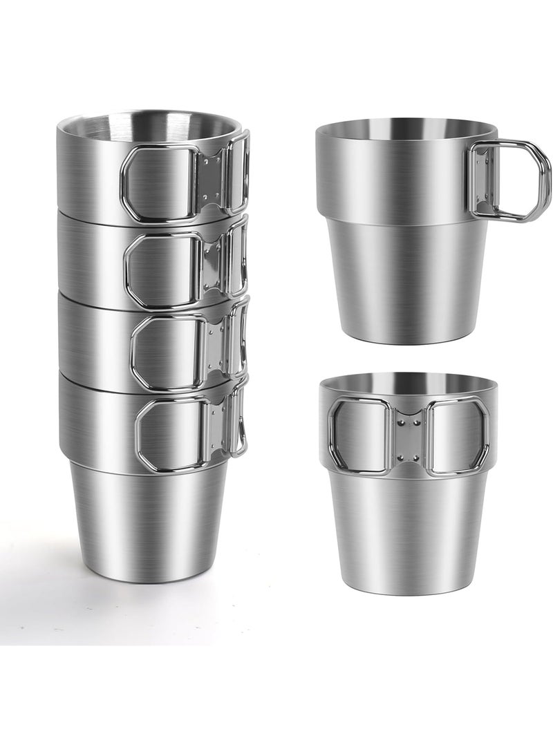 كيلا مجموعة من 4 أكواب تخييم من الفولاذ المقاوم للصدأ بمقبض قابل للطي، أكواب قهوة تخييم سعة 10 أونصة بتصميم جدار مزدوج، مثالية للأنشطة الخارجية والسفر والاستخدام المنزلي - Image 1