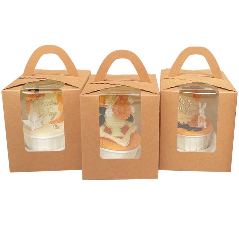 Bakepacker Auto-pop up Individual Cupcake Boxes with Window 25 Count Brown Single Cupcakes Box 3.7 x 3.7 x 4.3inch Cupcake Carrier - Image 1